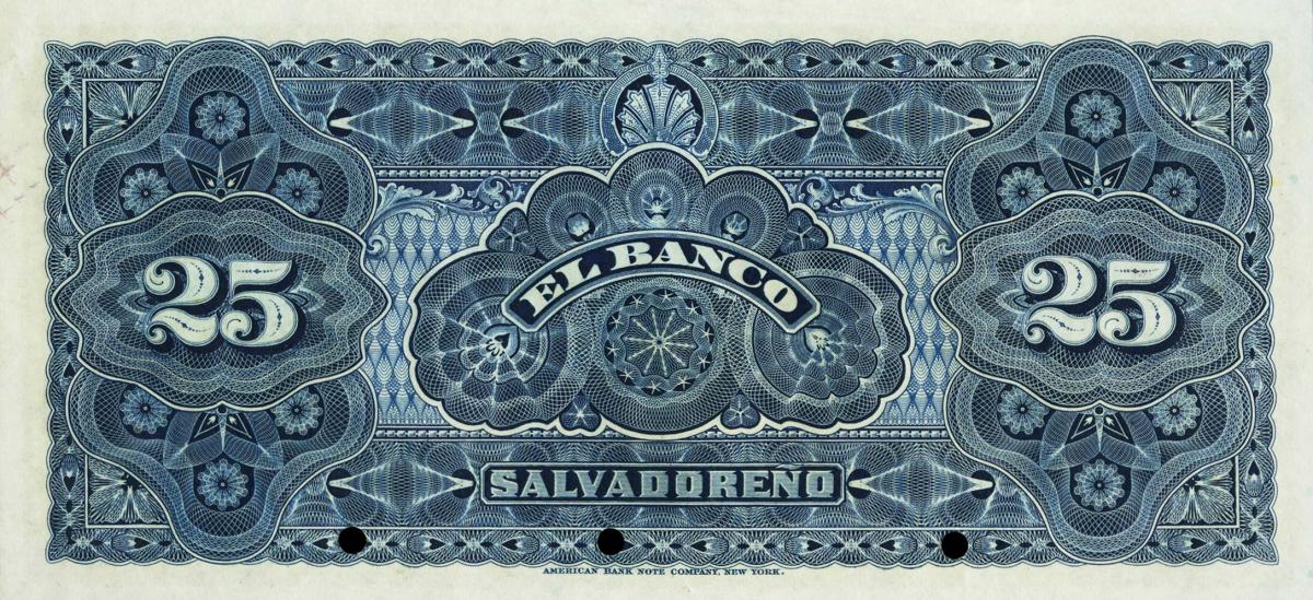 Back of El Salvador pS205s2: 25 Pesos from 1919