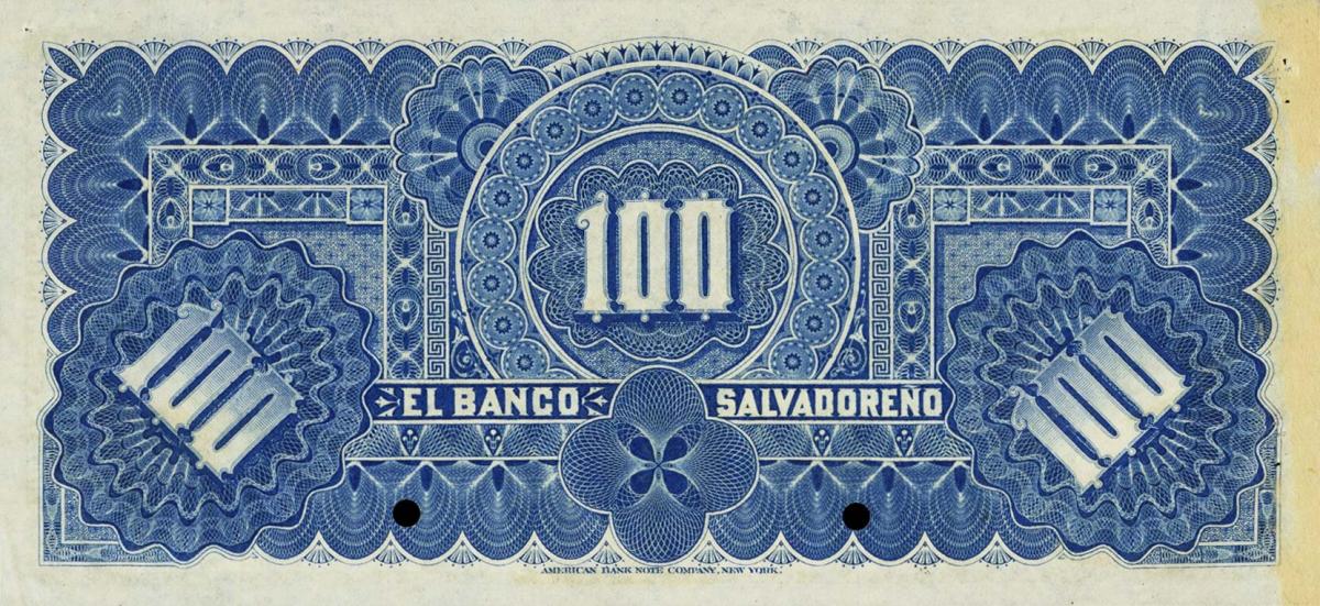 Back of El Salvador pS206s1: 100 Pesos from 1899