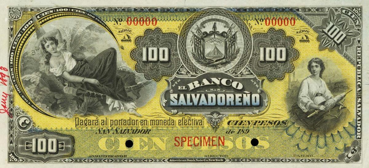 Front of El Salvador pS206s1: 100 Pesos from 1899