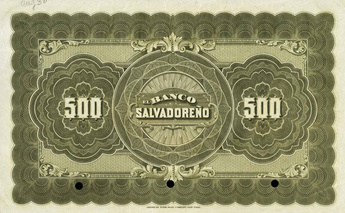 Back of El Salvador pS207s: 500 Pesos from 1900