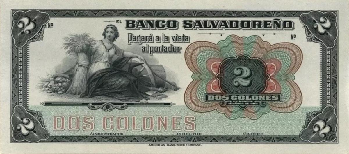 Front of El Salvador pS212p: 2 Colones from 1920