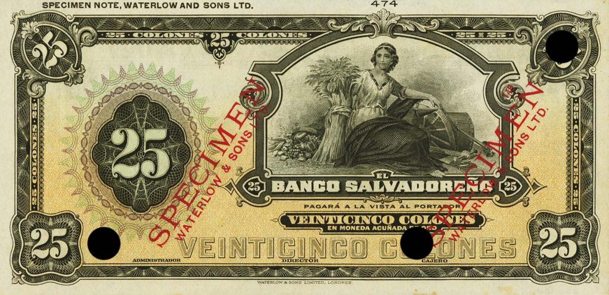 Front of El Salvador pS225s: 25 Colones from 1924