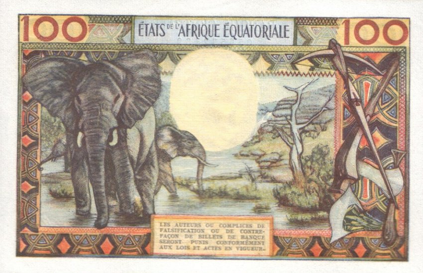 Back of Equatorial African States p3b: 100 Francs from 1963