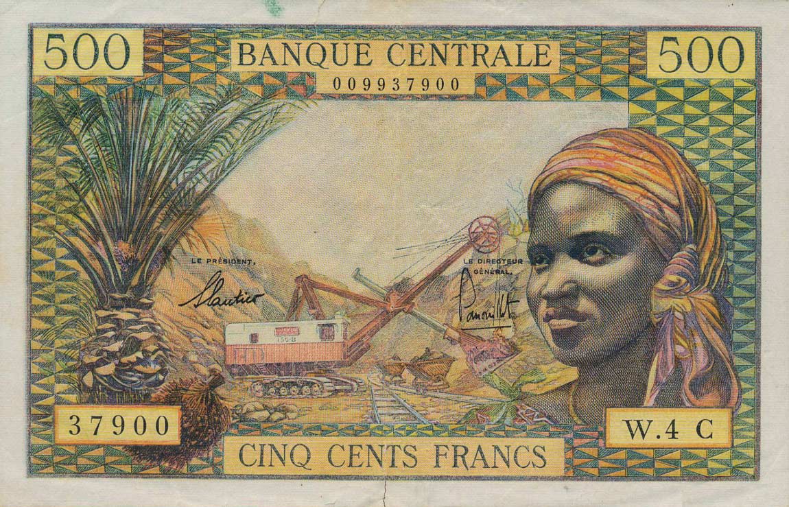 Front of Equatorial African States p4c: 500 Francs from 1963