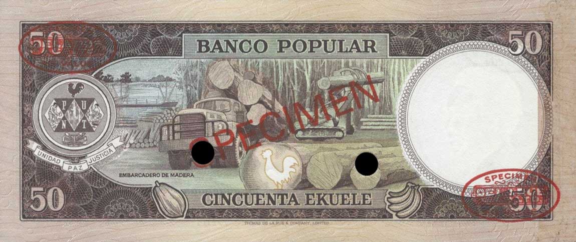 Back of Equatorial Guinea p10s: 50 Ekuele from 1975