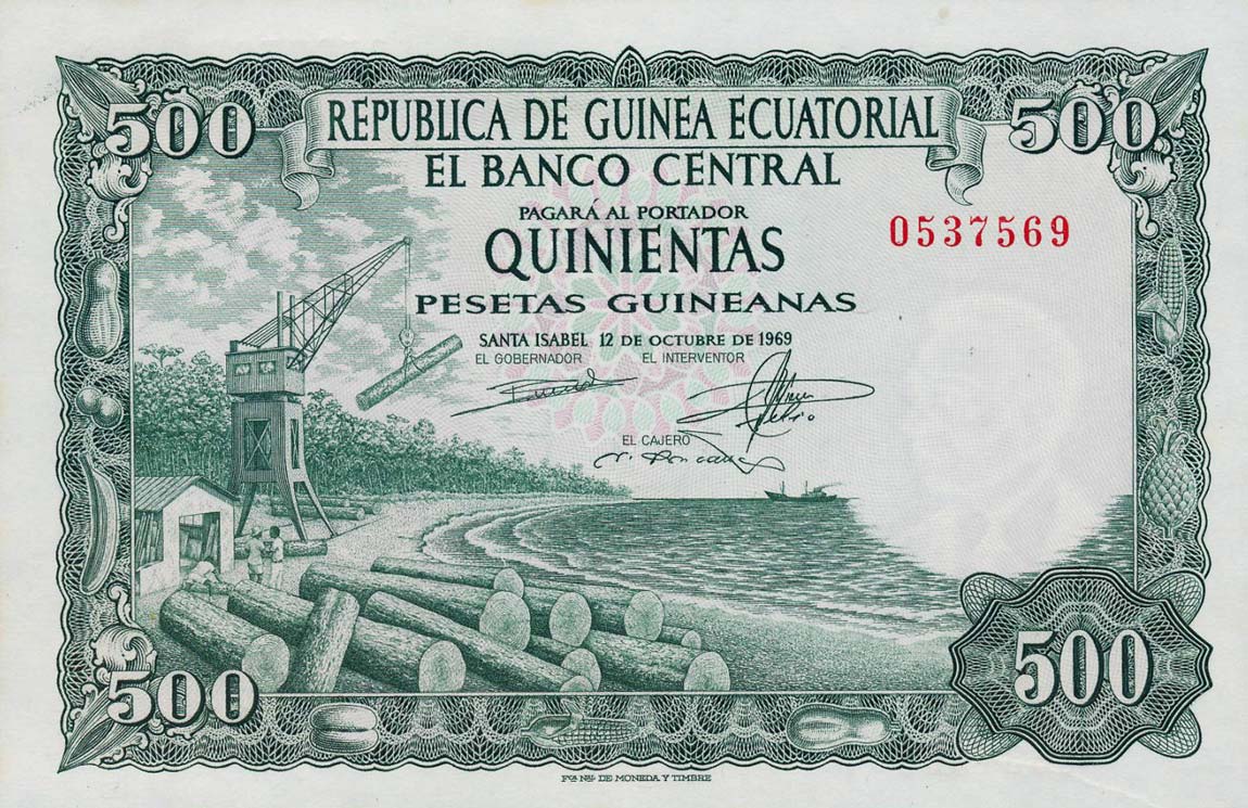 Front of Equatorial Guinea p2: 500 Pesetas Guineanas from 1969