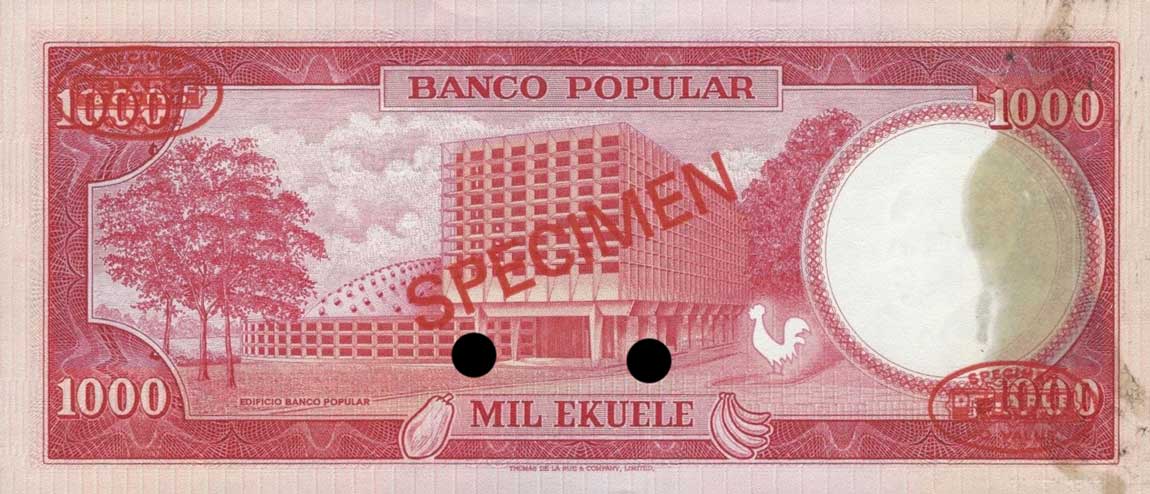 Back of Equatorial Guinea p8s: 1000 Ekuele from 1975