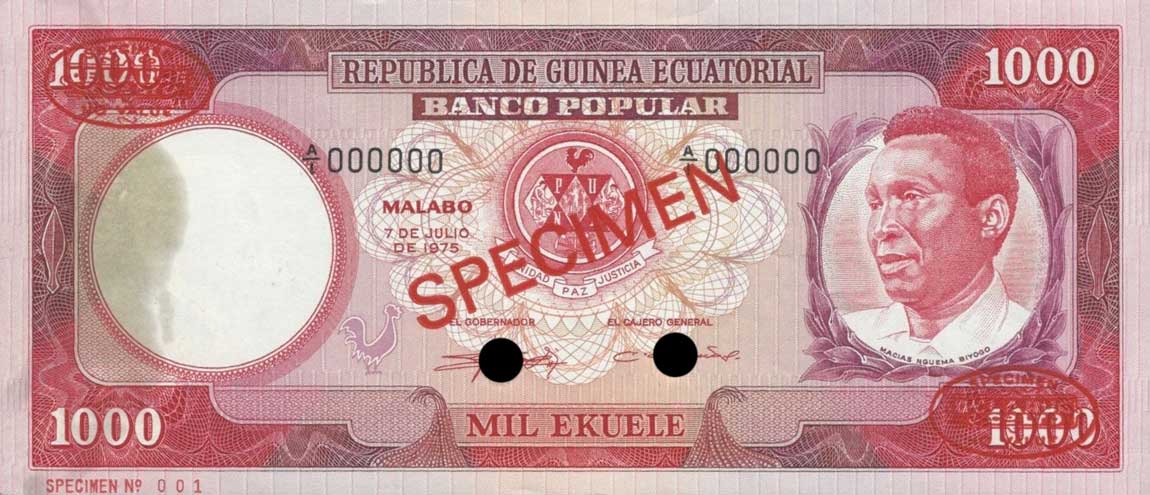 Front of Equatorial Guinea p8s: 1000 Ekuele from 1975