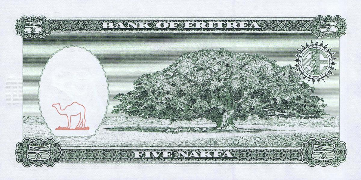 Back of Eritrea p2a: 5 Nakfa from 1997