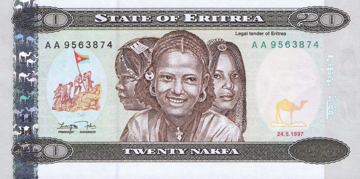 Front of Eritrea p4a: 20 Nakfa from 1997