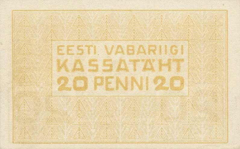 Back of Estonia p41a: 20 Penni from 1919