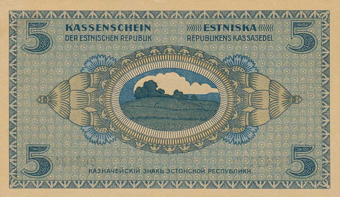 Back of Estonia p45a: 5 Mark from 1919