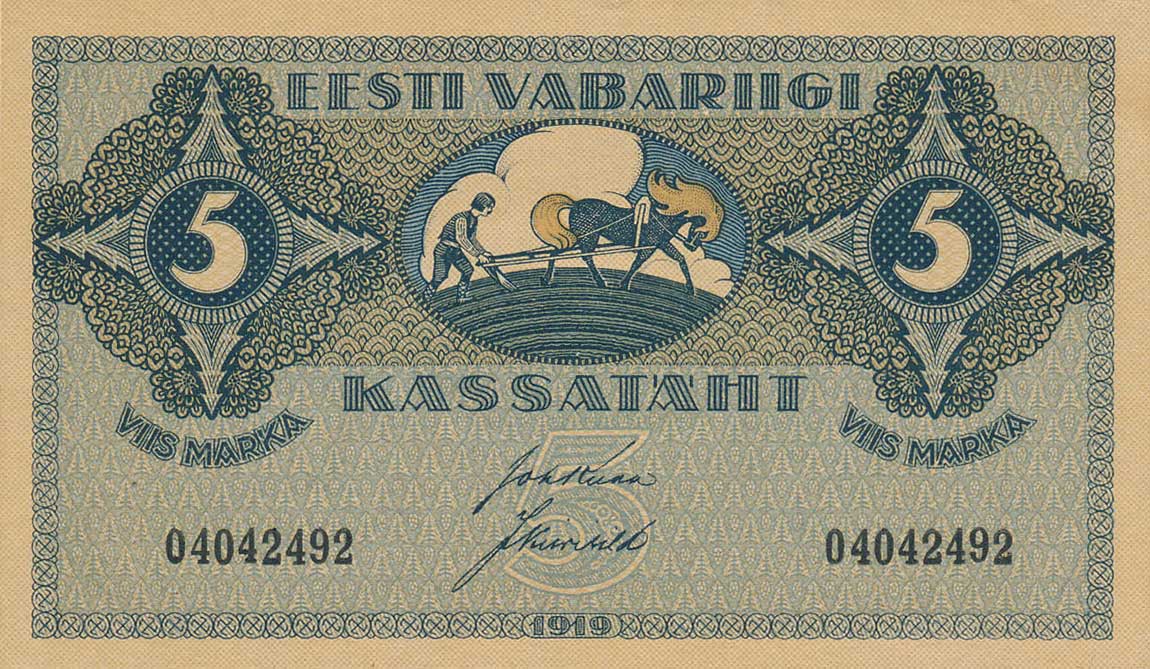 Front of Estonia p45a: 5 Mark from 1919