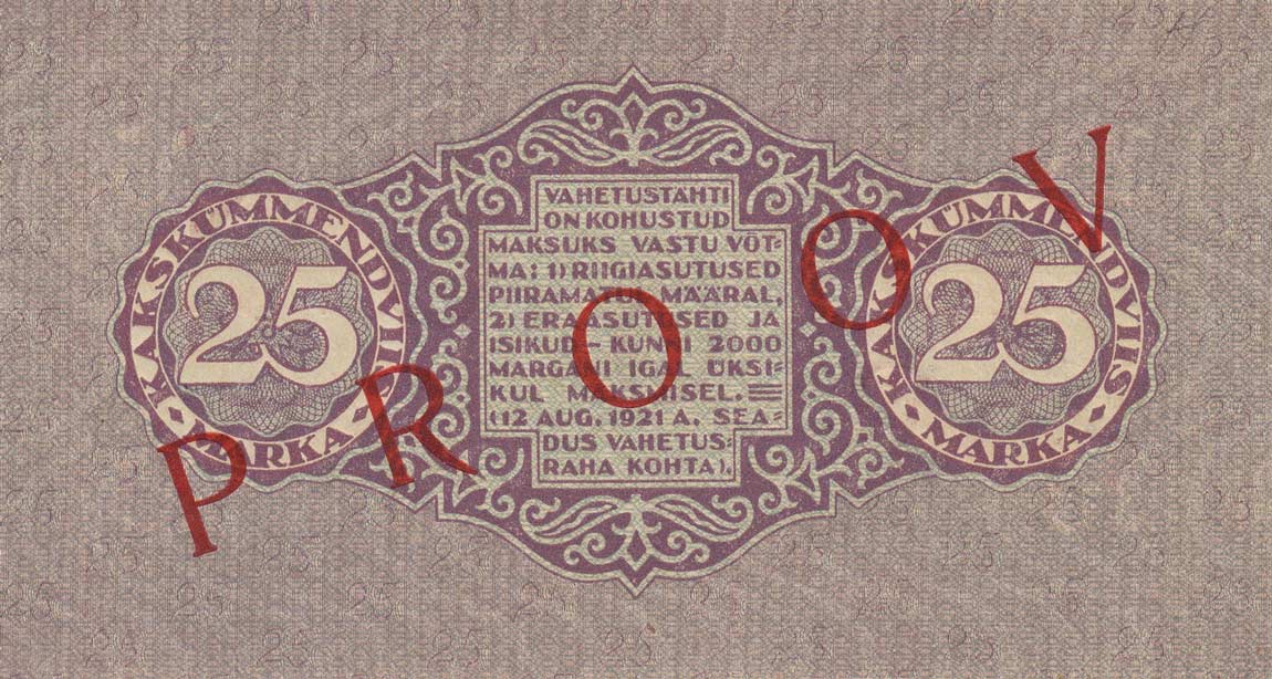 Back of Estonia p54s: 25 Marka from 1922