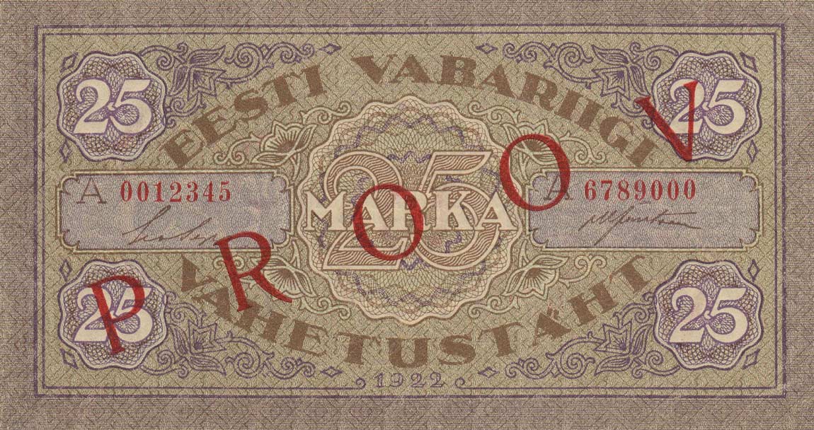 Front of Estonia p54s: 25 Marka from 1922