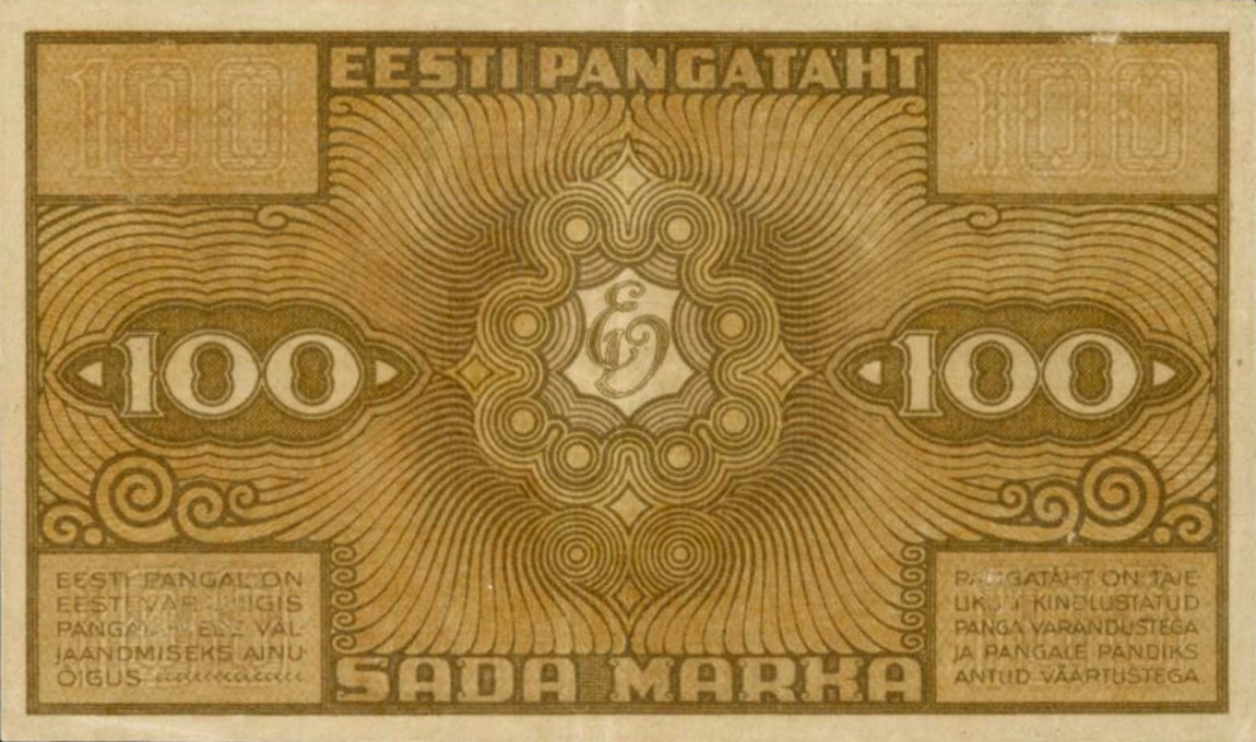 Back of Estonia p56b: 100 Marka from 1921