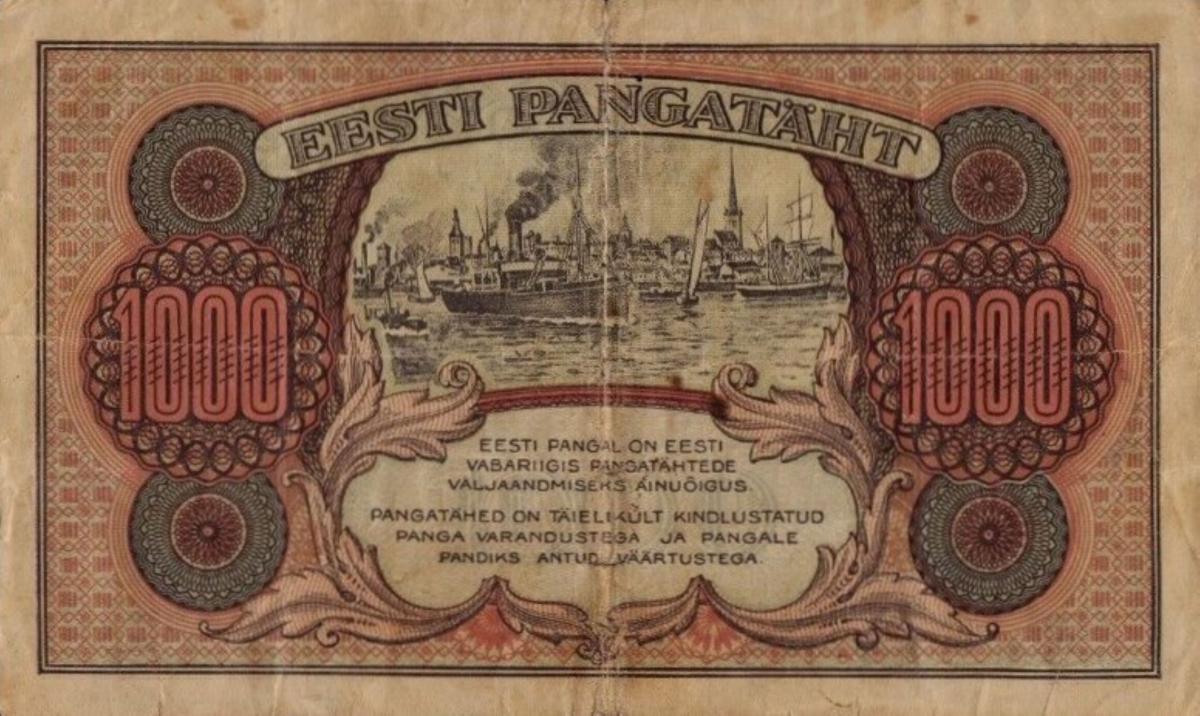 Back of Estonia p59a: 1000 Marka from 1922