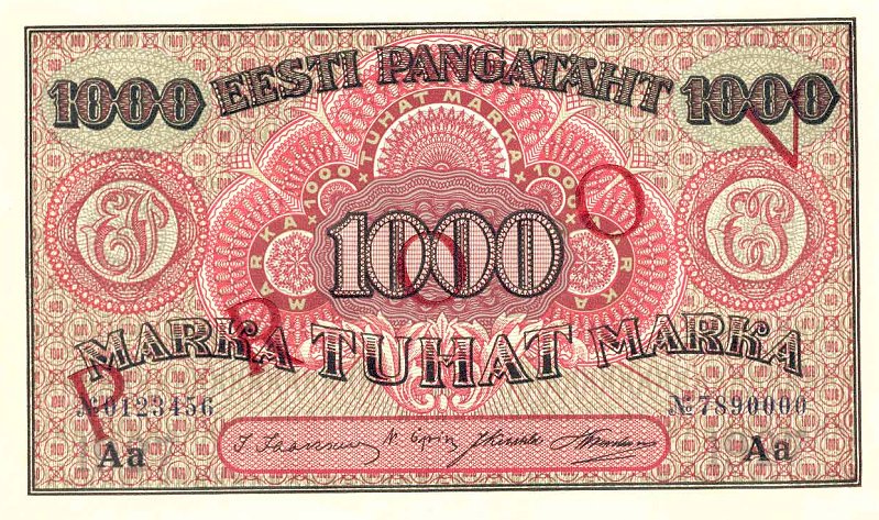 Front of Estonia p59s1: 1000 Marka from 1922