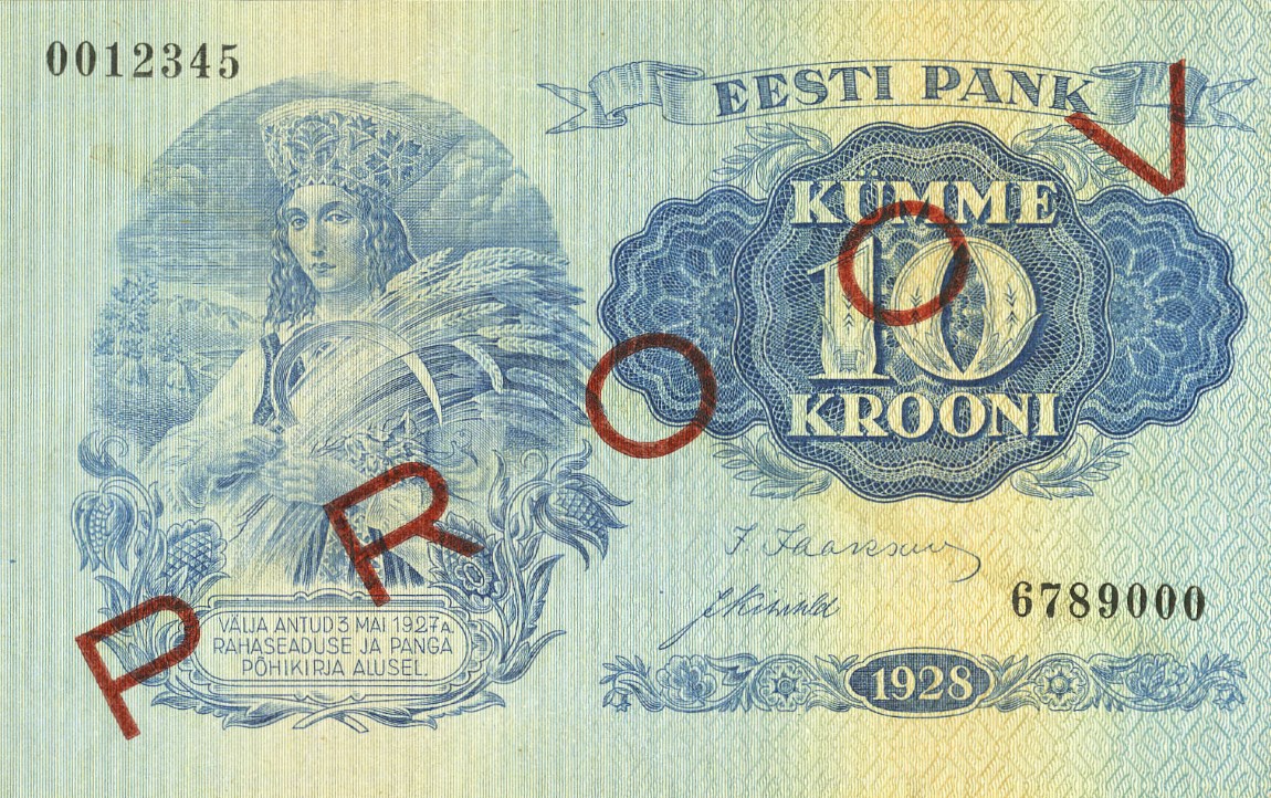 Front of Estonia p63s1: 10 Krooni from 1928