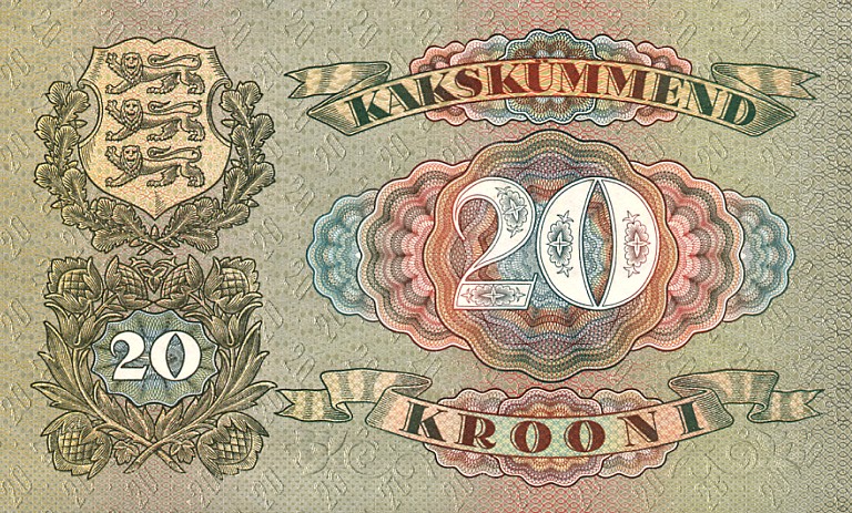 Back of Estonia p64a: 20 Krooni from 1932