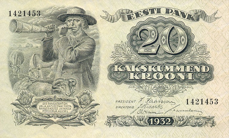 Front of Estonia p64a: 20 Krooni from 1932