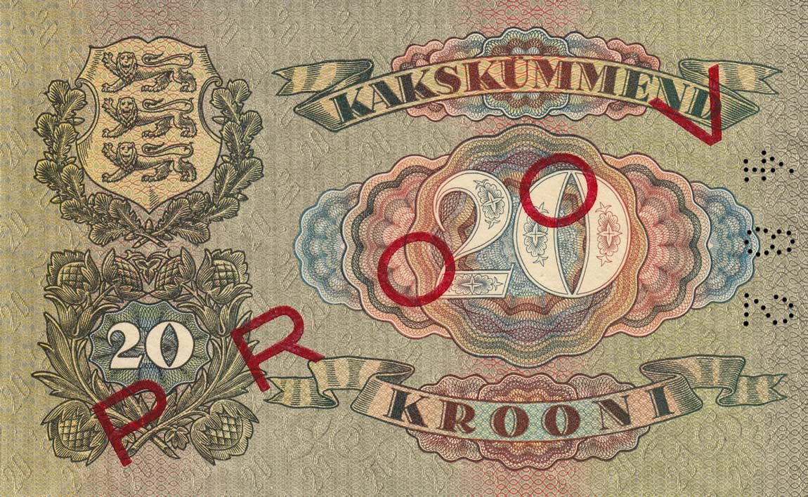 Back of Estonia p64s: 20 Krooni from 1932