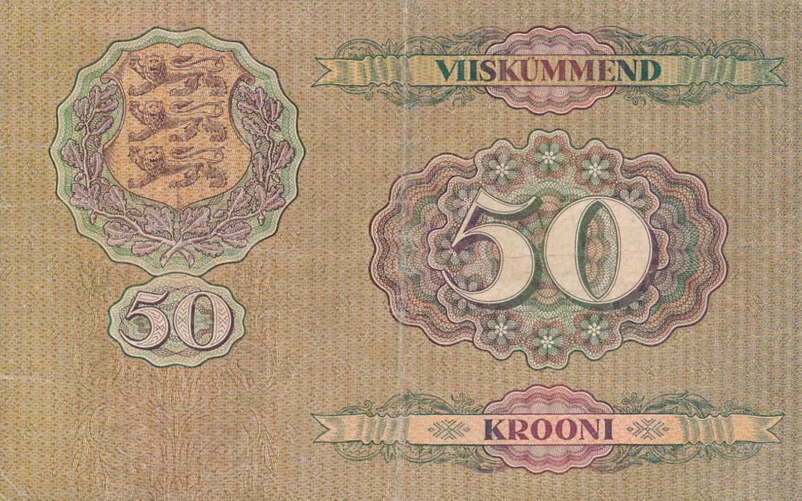 Realbanknotes.com > Estonia P65a: 50 Krooni From 1929