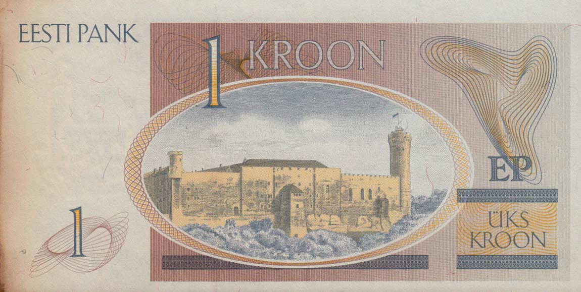 Back of Estonia p69a: 1 Kroon from 1992