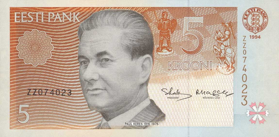 Front of Estonia p76r: 5 Krooni from 1994