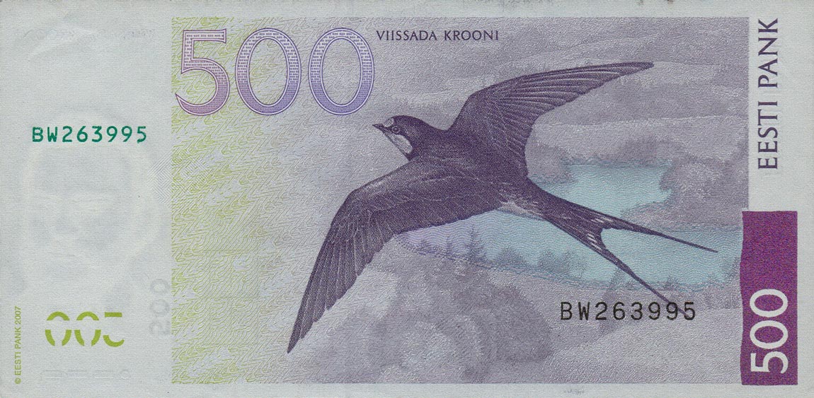 Back of Estonia p89: 500 Krooni from 2007