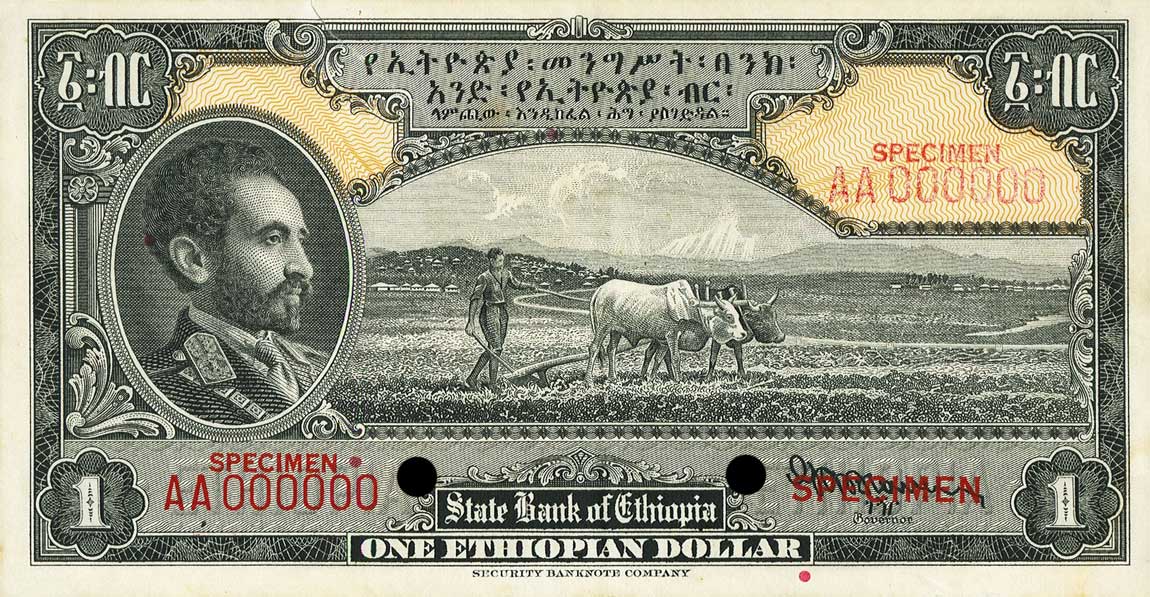 Front of Ethiopia p12s1: 1 Dollar from 1945