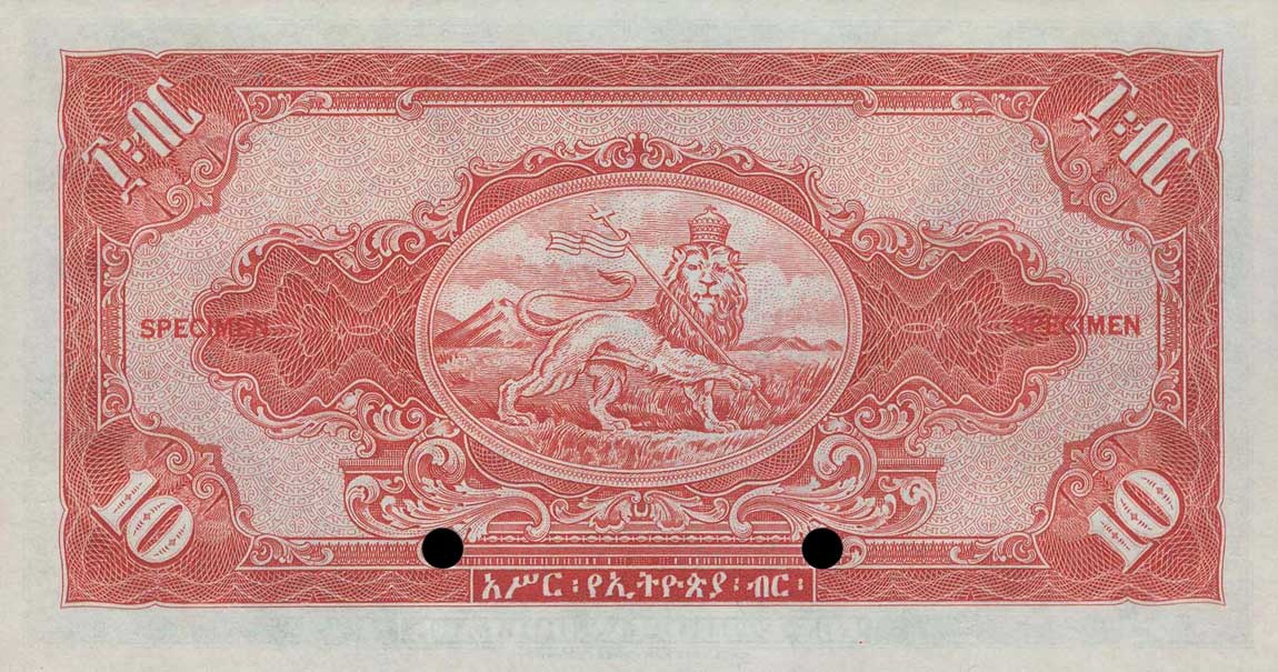 Back of Ethiopia p14s: 10 Dollars from 1945