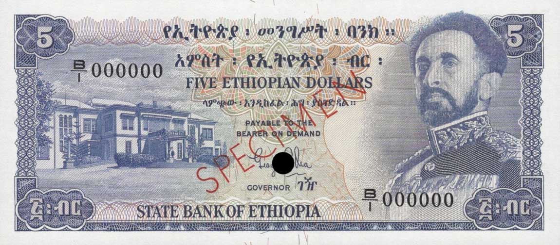 Front of Ethiopia p19ct: 5 Dollars from 1961