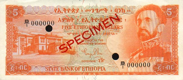 Front of Ethiopia p19s: 5 Dollars from 1961