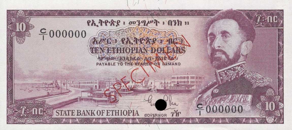 Front of Ethiopia p20ct: 10 Dollars from 1961