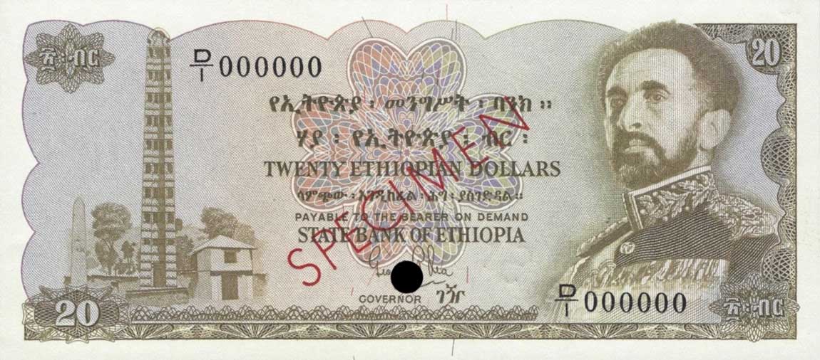 Front of Ethiopia p21ct: 20 Dollars from 1961