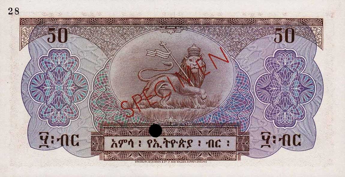 Back of Ethiopia p22ct: 50 Dollars from 1961