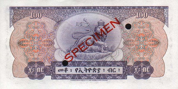 Back of Ethiopia p23s: 100 Dollars from 1961