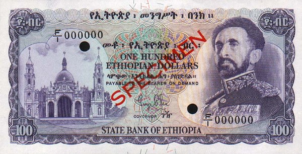 Front of Ethiopia p23s: 100 Dollars from 1961