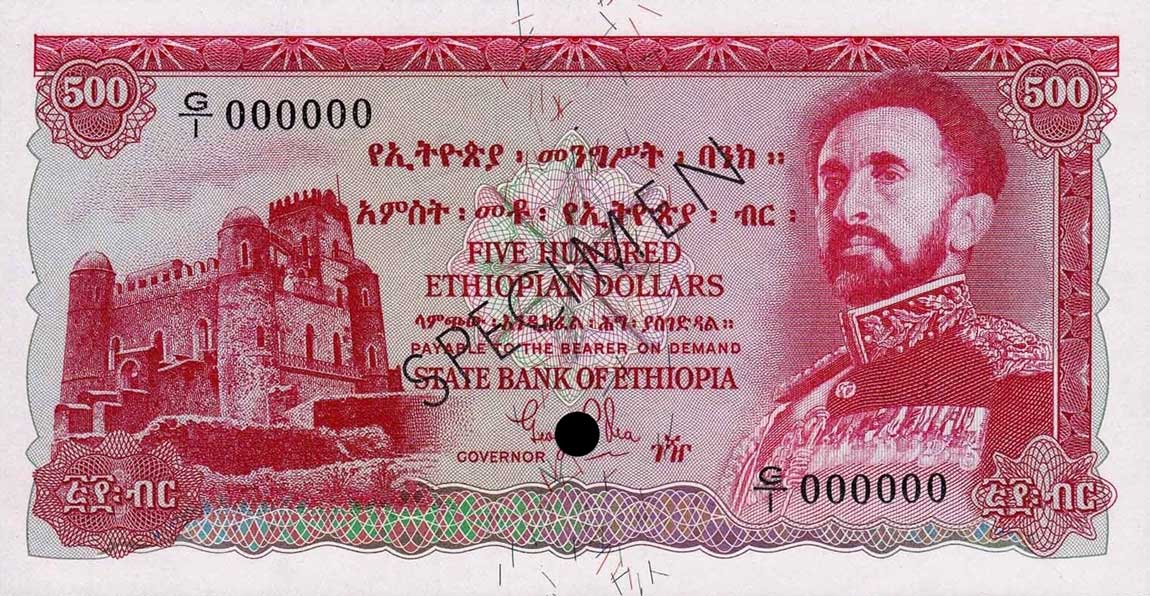 Front of Ethiopia p24ct: 500 Dollars from 1961