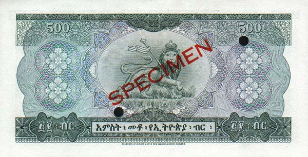 Back of Ethiopia p24s: 500 Dollars from 1961