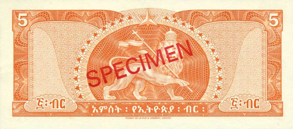 Back of Ethiopia p26s: 5 Dollars from 1966