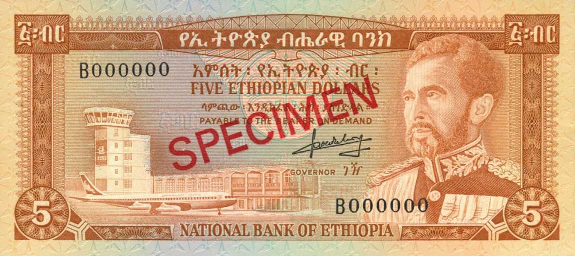 Front of Ethiopia p26s: 5 Dollars from 1966