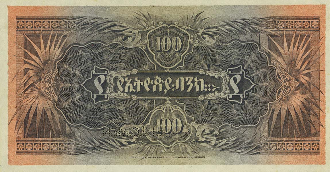 Back of Ethiopia p4s: 100 Thalers from 1915