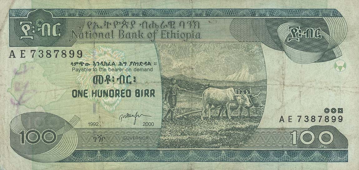 Front of Ethiopia p50b: 100 Birr from 1992