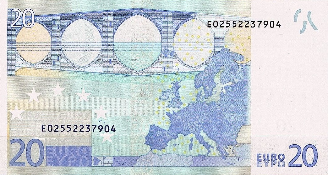 Back of European Union p10e: 20 Euro from 2002