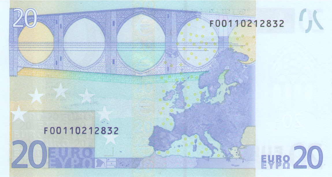 Back of European Union p10f: 20 Euro from 2002