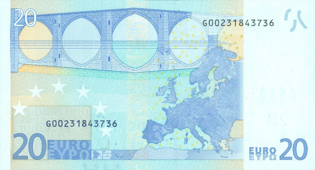 Back of European Union p10g: 20 Euro from 2002