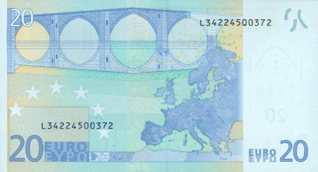 Back of European Union p10l: 20 Euro from 2002