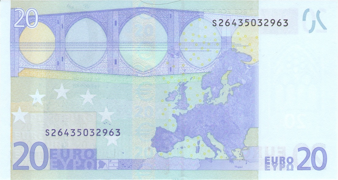 Back of European Union p10s: 20 Euro from 2002